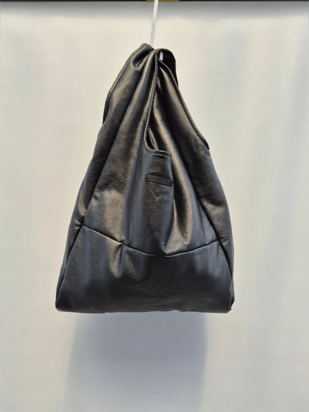 Luukaa Joy Black Faux Leather Lagenlook Hobo Bag Minimalist Slouchy Market Tote